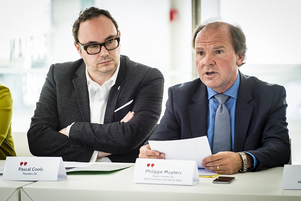 Pascal Cools, directeur Flanders DC en Philippe Muyters, Vlaams minister van Werk, Economie, Innovatie en Sport